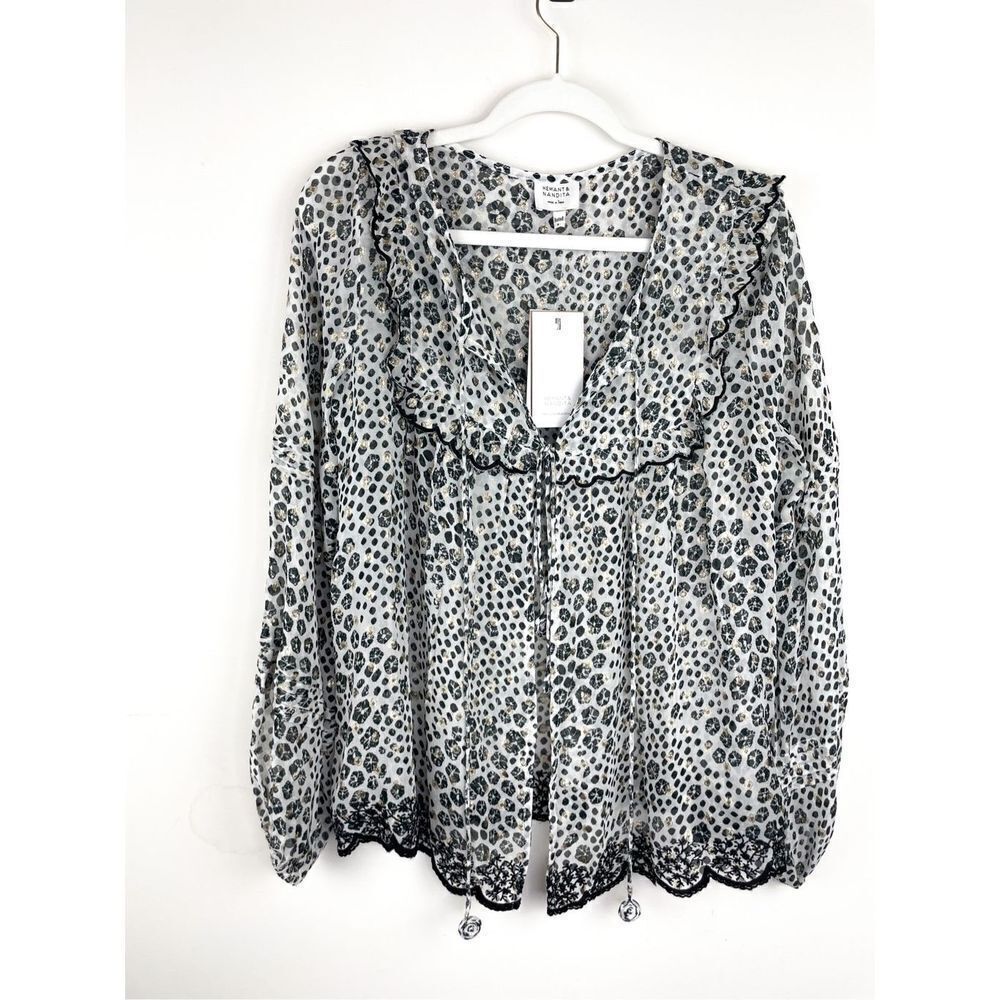 NWT Hemant and Nandita Aarya Cape Blouse Black, White, and Gold‎ Size S